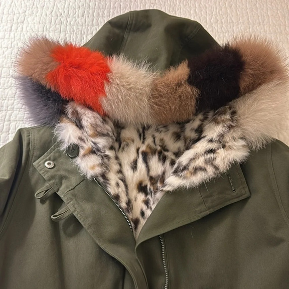 Maje Genuine Fox Fur Kaki Green Jacket Coat Size 36/Small - Picture 3 of 9